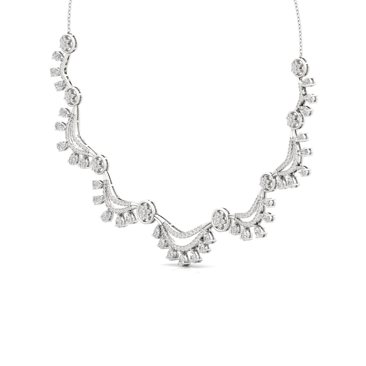 Pear & Round Cut Diamond Statement Necklace | Lab Grown CVD Diamond Luxury Necklace | 925 Silver | 10K | 14K | 18K - View 2