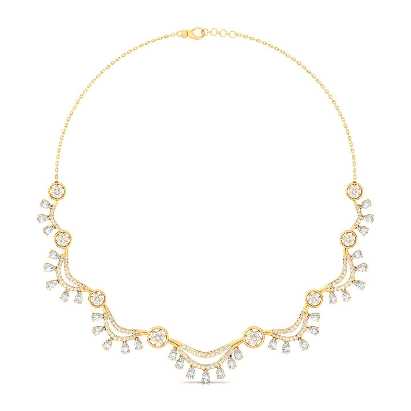 Pear & Round Cut Diamond Statement Necklace | Lab Grown CVD Diamond Luxury Necklace | 925 Silver | 10K | 14K | 18K - Gold Main View