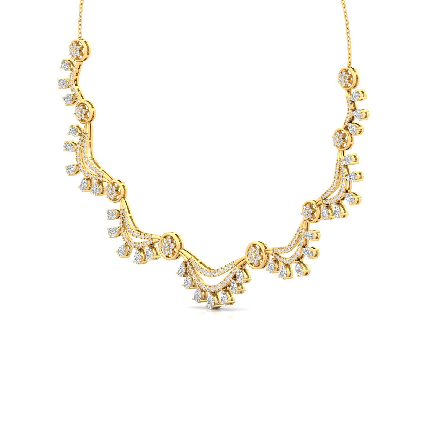 Pear & Round Cut Diamond Statement Necklace | Lab Grown CVD Diamond Luxury Necklace | 925 Silver | 10K | 14K | 18K - View 2