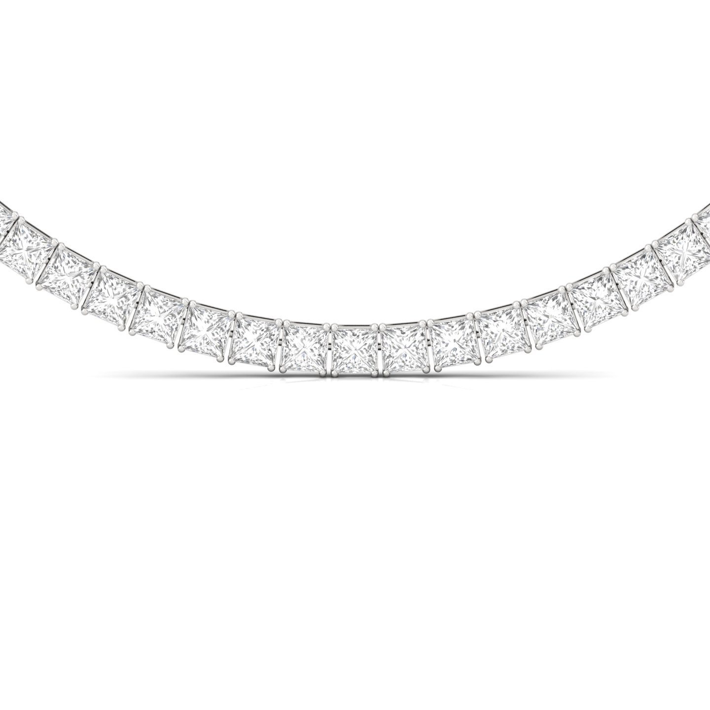 Princess Cut Diamond Tennis Necklace | Lab Grown CVD Diamond Statement Necklace | 925 Silver | 10K | 14K | 18K - View 3