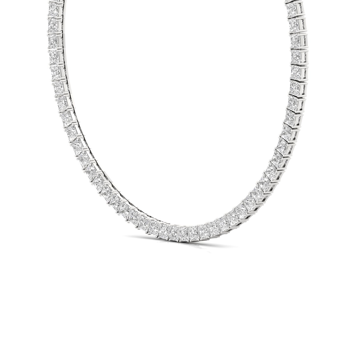 Princess Cut Diamond Tennis Necklace | Lab Grown CVD Diamond Statement Necklace | 925 Silver | 10K | 14K | 18K - View 2