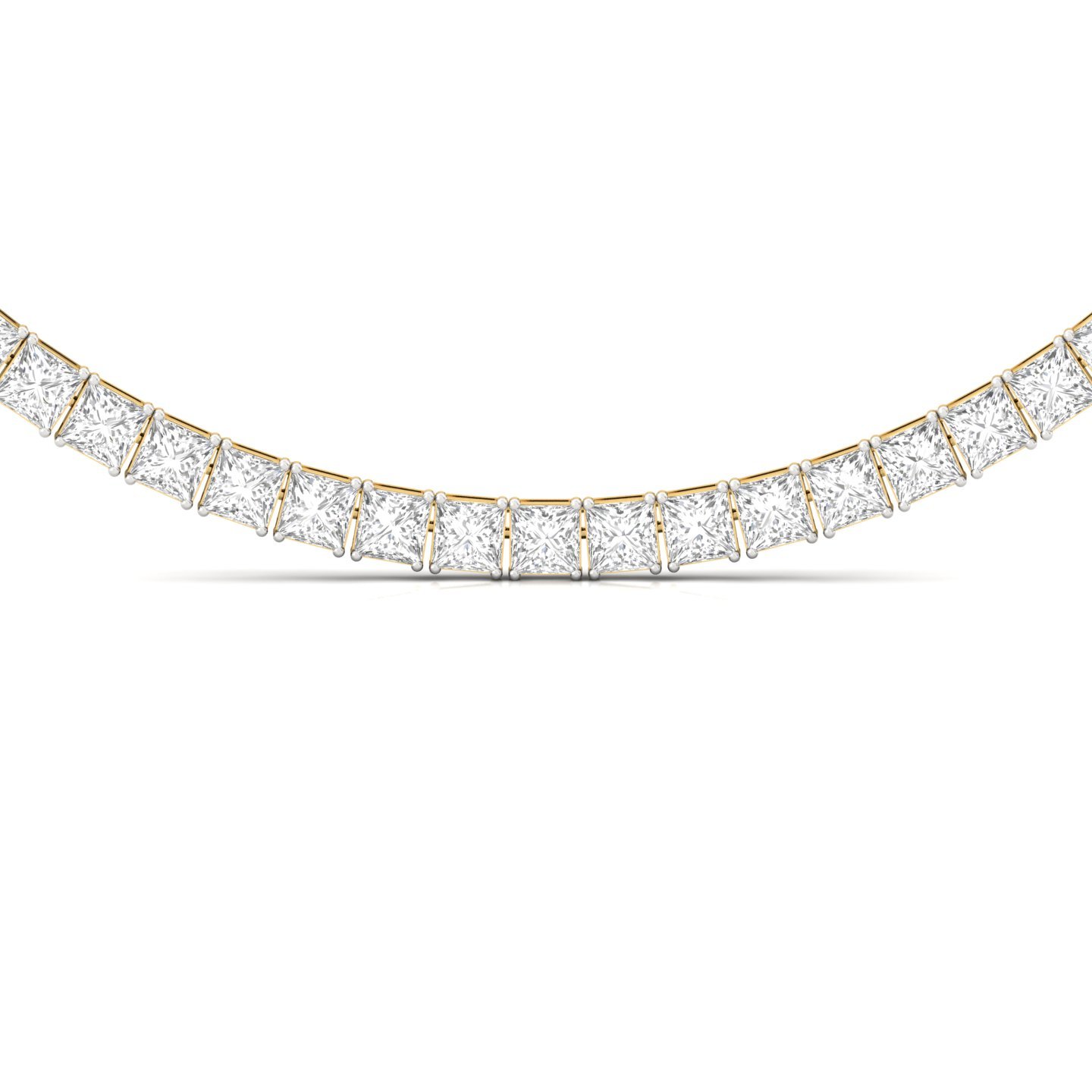 Princess Cut Diamond Tennis Necklace | Lab Grown CVD Diamond Statement Necklace | 925 Silver | 10K | 14K | 18K - View 3