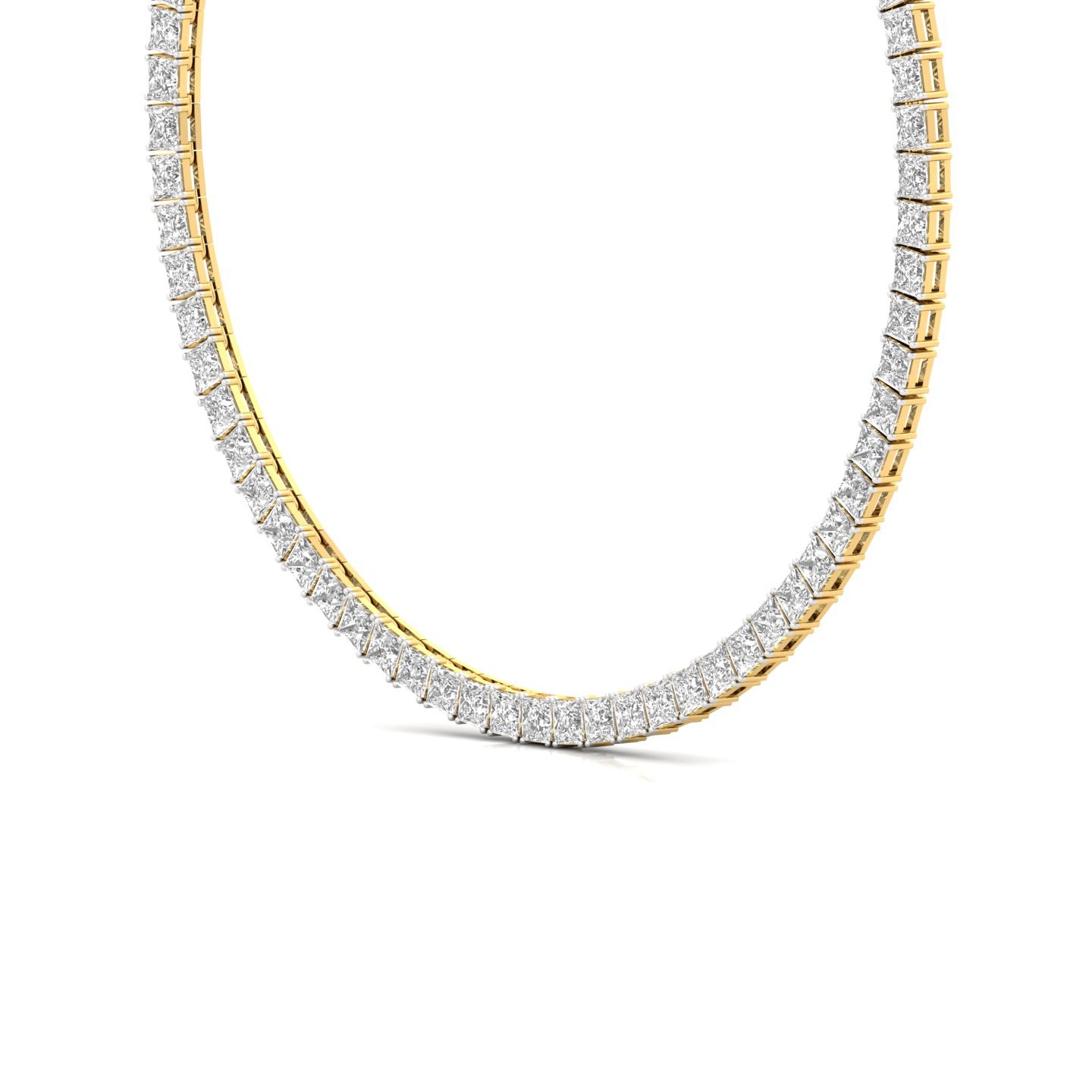 Princess Cut Diamond Tennis Necklace | Lab Grown CVD Diamond Statement Necklace | 925 Silver | 10K | 14K | 18K - View 2