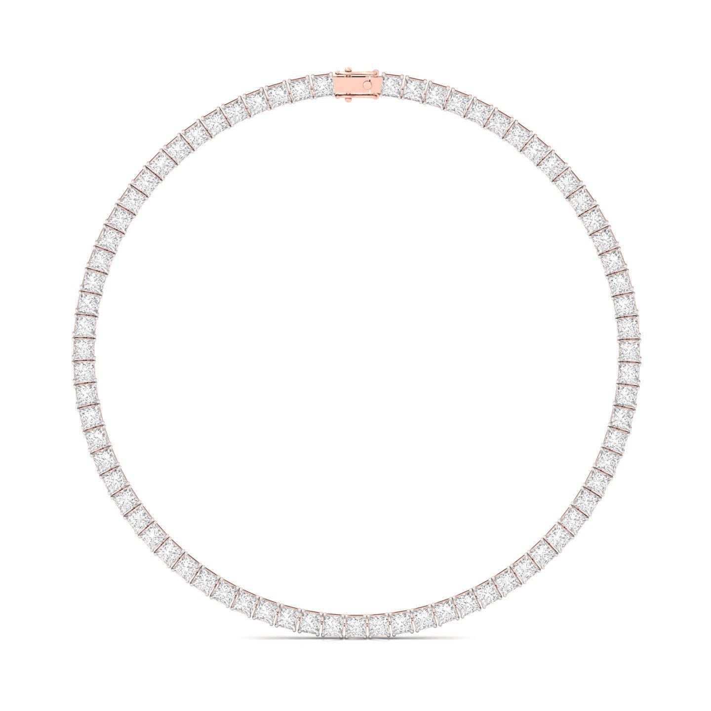 Princess Cut Diamond Tennis Necklace | Lab Grown CVD Diamond Statement Necklace | 925 Silver | 10K | 14K | 18K - Rose Gold Main View