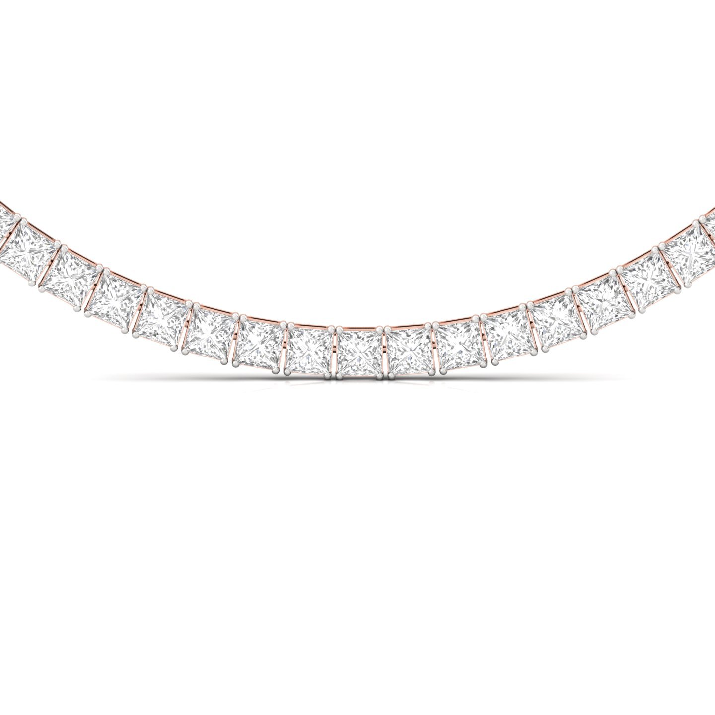 Princess Cut Diamond Tennis Necklace | Lab Grown CVD Diamond Statement Necklace | 925 Silver | 10K | 14K | 18K - View 3