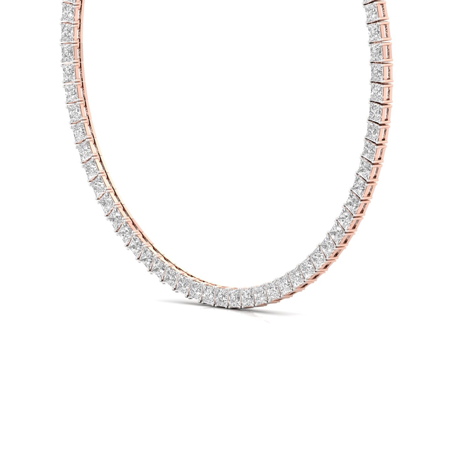 Princess Cut Diamond Tennis Necklace | Lab Grown CVD Diamond Statement Necklace | 925 Silver | 10K | 14K | 18K - View 2