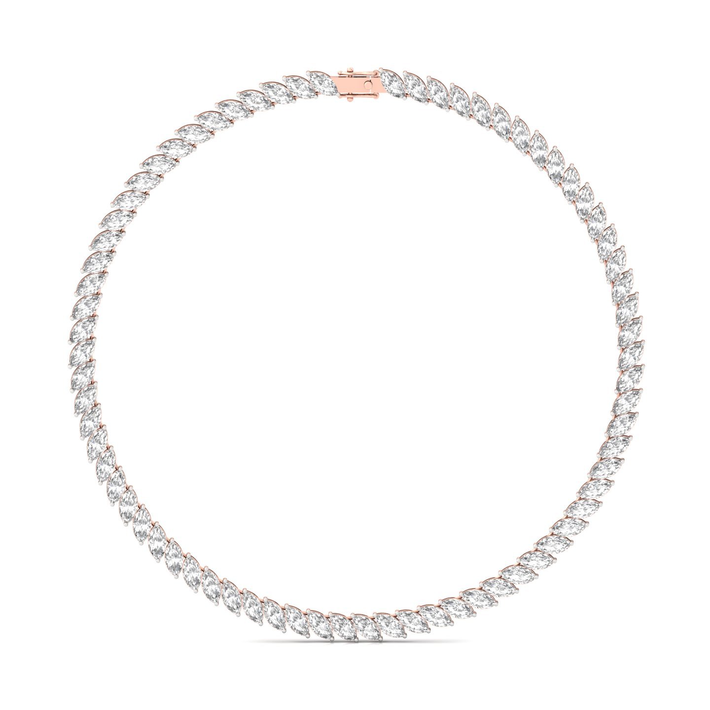 Marquise Cut Diamond Tennis Necklace | Lab Grown CVD Diamond Elegant Necklace | 925 Silver | 10K | 14K | 18K - Rose Gold Main View