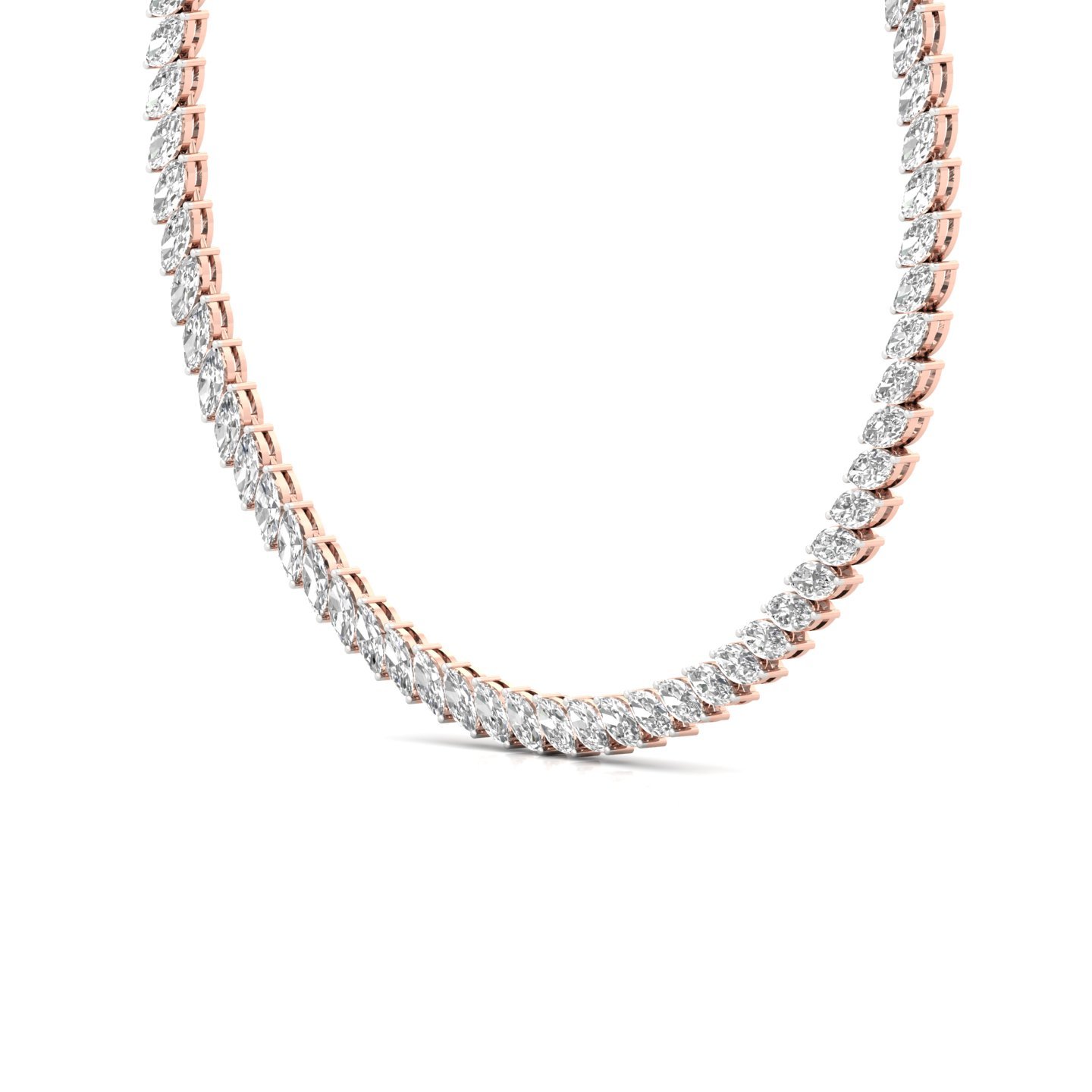 Marquise Cut Diamond Tennis Necklace | Lab Grown CVD Diamond Elegant Necklace | 925 Silver | 10K | 14K | 18K - View 2
