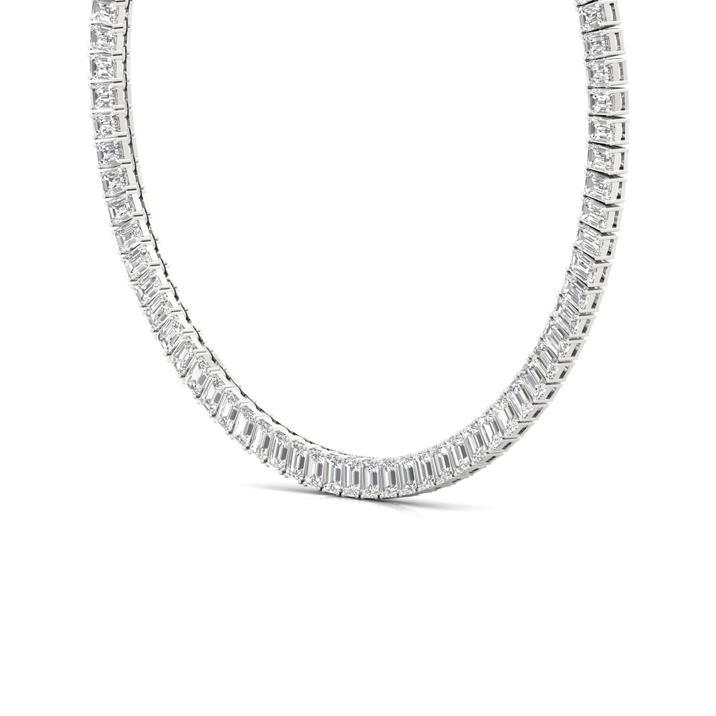 Emerald Cut Diamond Tennis Necklace | Lab Grown CVD Diamond Classic Necklace | 925 Silver | 10K | 14K | 18K - View 2