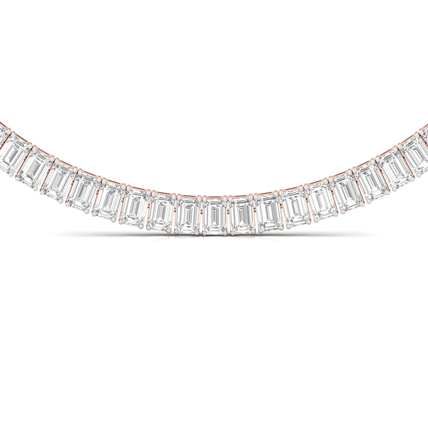 Emerald Cut Diamond Tennis Necklace | Lab Grown CVD Diamond Classic Necklace | 925 Silver | 10K | 14K | 18K - View 3