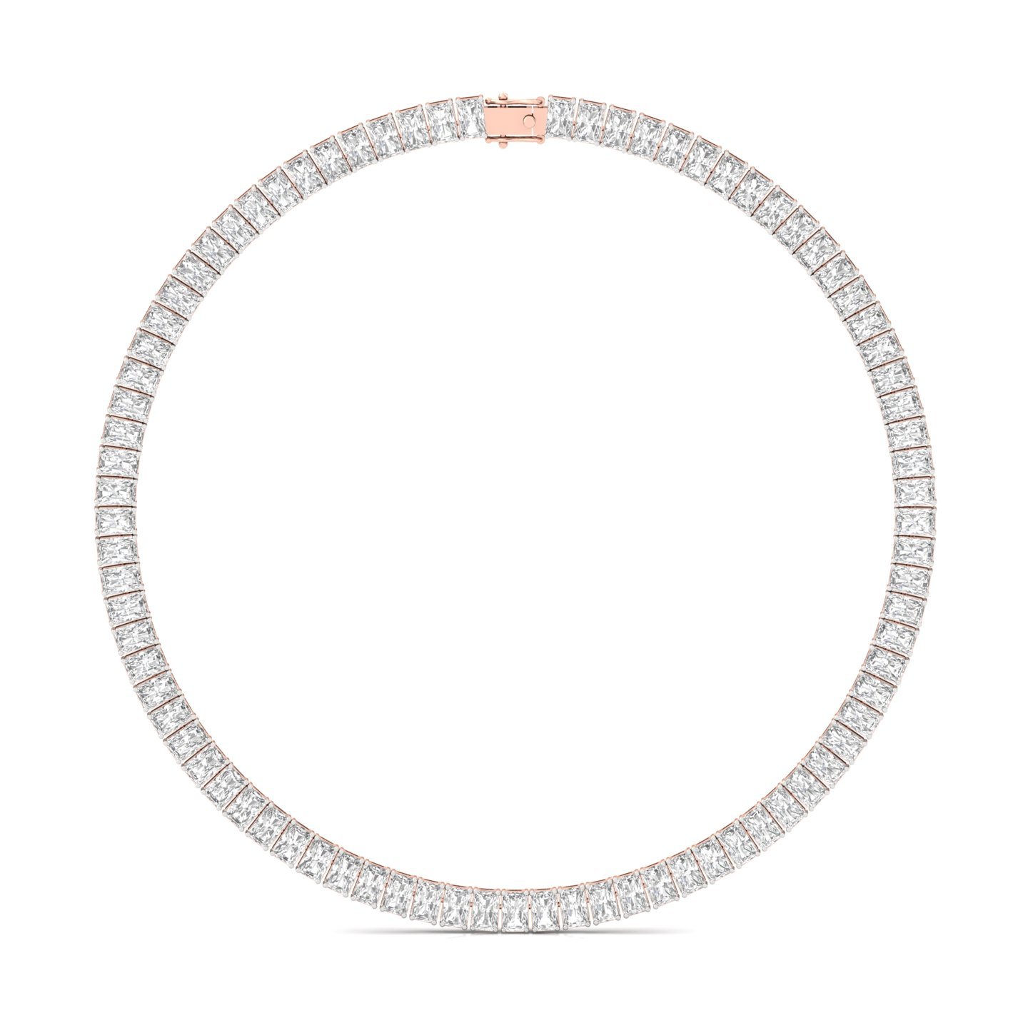 Radiant Cut Diamond Tennis Necklace | Lab Grown CVD Diamond Classic Necklace | 925 Silver | 10K | 14K | 18K - Rose Gold Main View