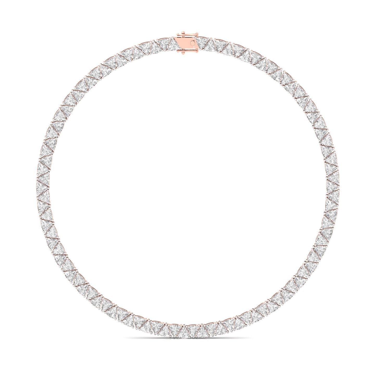 Trillion Cut Diamond Tennis Necklace | Lab Grown CVD Diamond Designer Necklace | 925 Silver | 10K | 14K | 18K - Rose Gold Main View