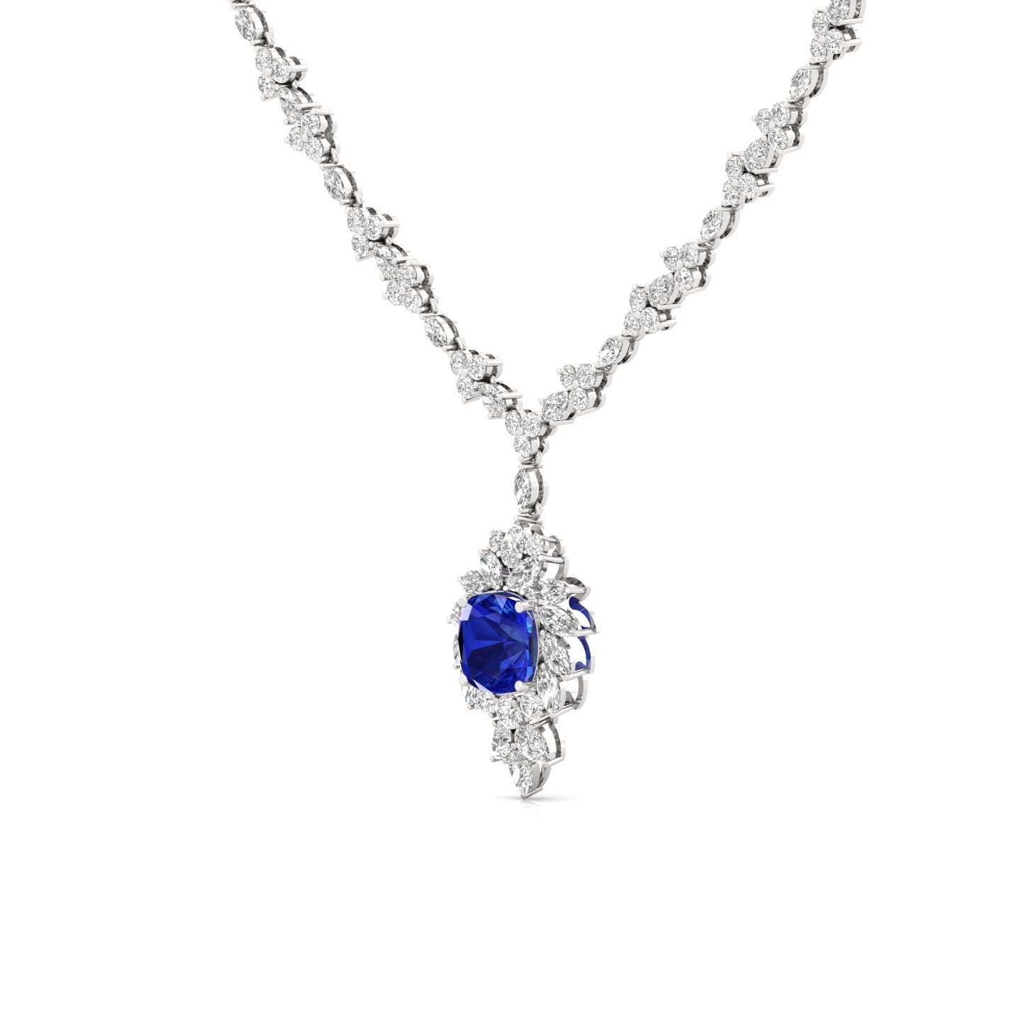 Designer Diamond Necklace with Drop Pendant | Lab Grown CVD Diamond Bridal Necklace | 925 Silver | 10K | 14K | 18K - View 2