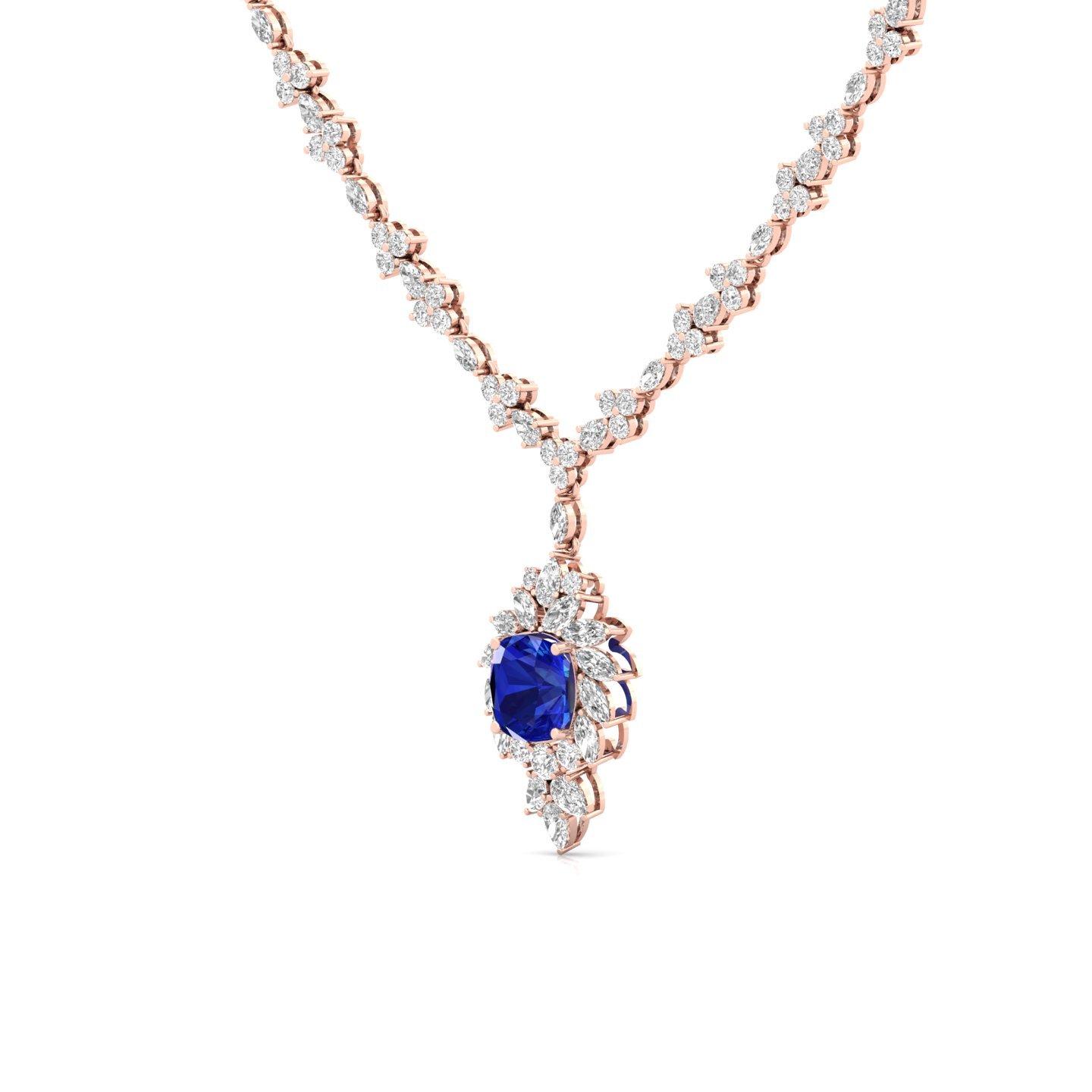 Designer Diamond Necklace with Drop Pendant | Lab Grown CVD Diamond Bridal Necklace | 925 Silver | 10K | 14K | 18K - View 2