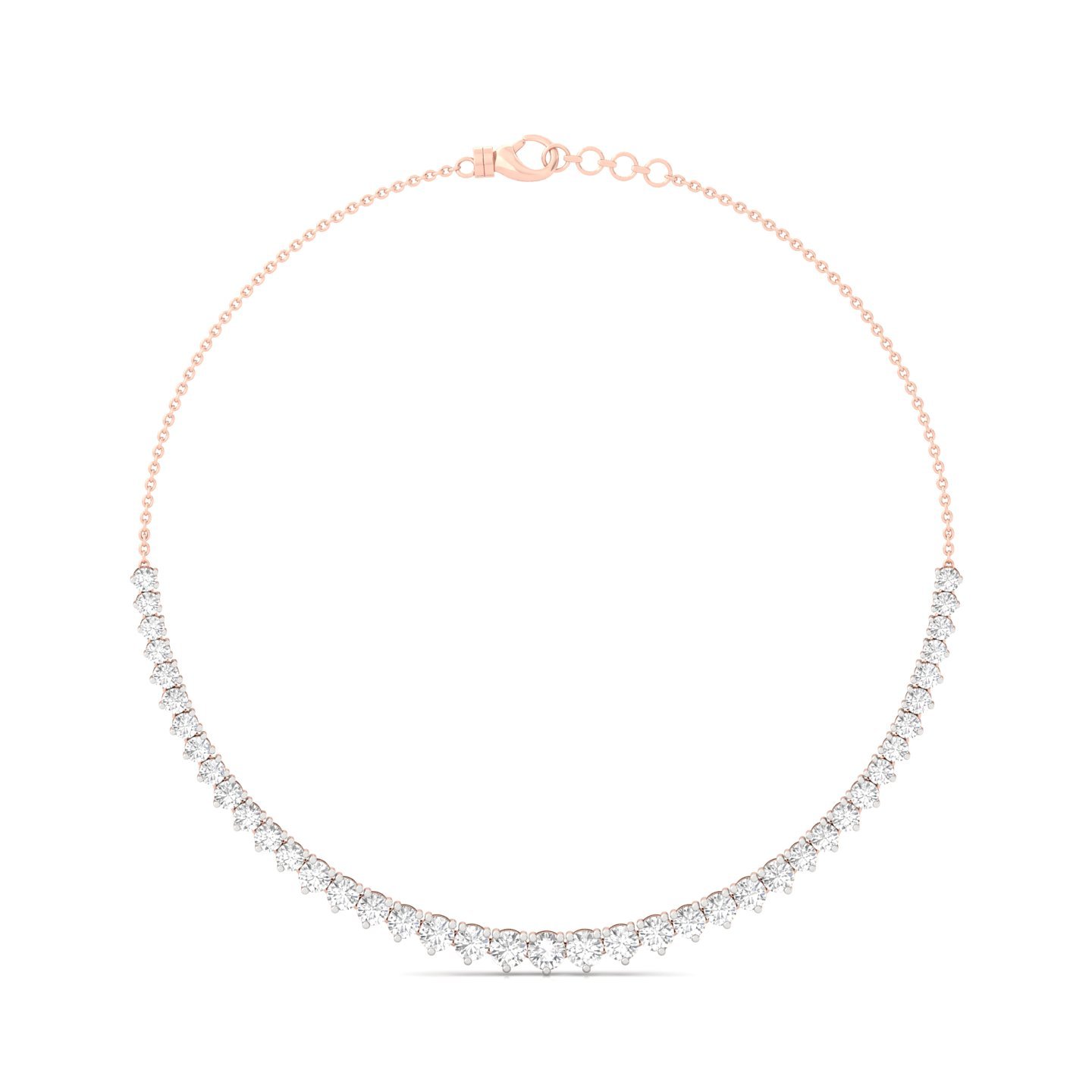 Round Cut Diamond Necklace (Without Chain) | Elegant Lab Grown CVD Diamond Tennis Necklace | 925 Silver | 10K | 14K | 18K - Rose Gold Main View