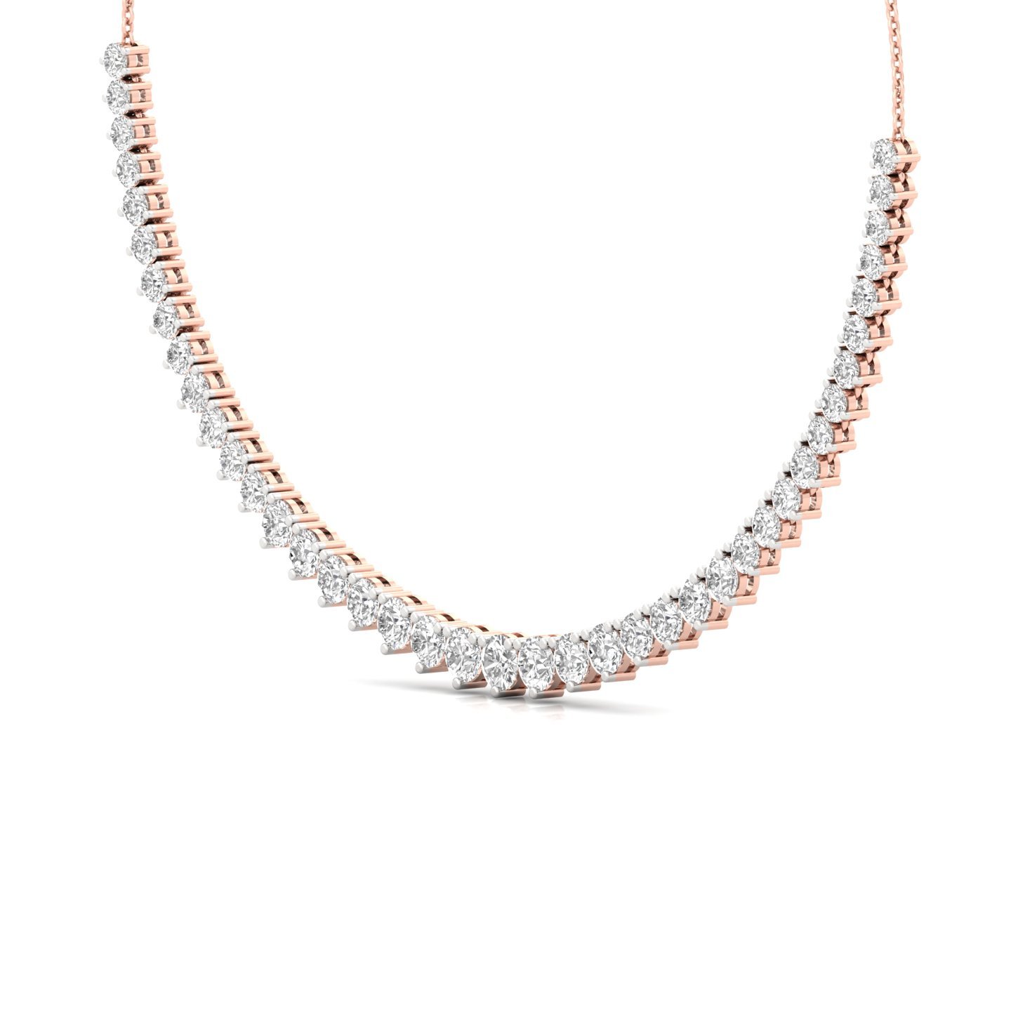 Round Cut Diamond Necklace (Without Chain) | Elegant Lab Grown CVD Diamond Tennis Necklace | 925 Silver | 10K | 14K | 18K - View 2