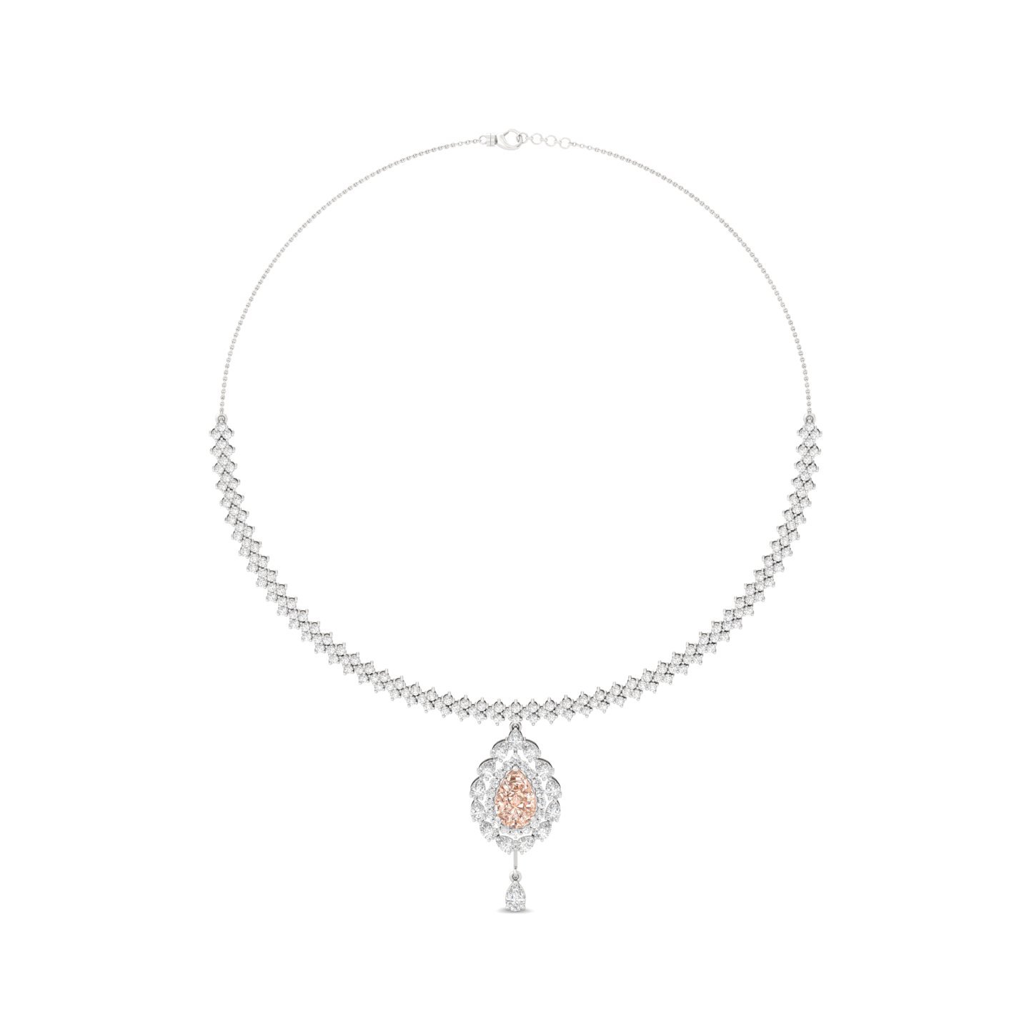 Diamond Necklace with Fancy Center Stone | Luxury Lab Grown CVD Diamond Necklace | 925 Silver | 10K | 14K | 18K - Main View