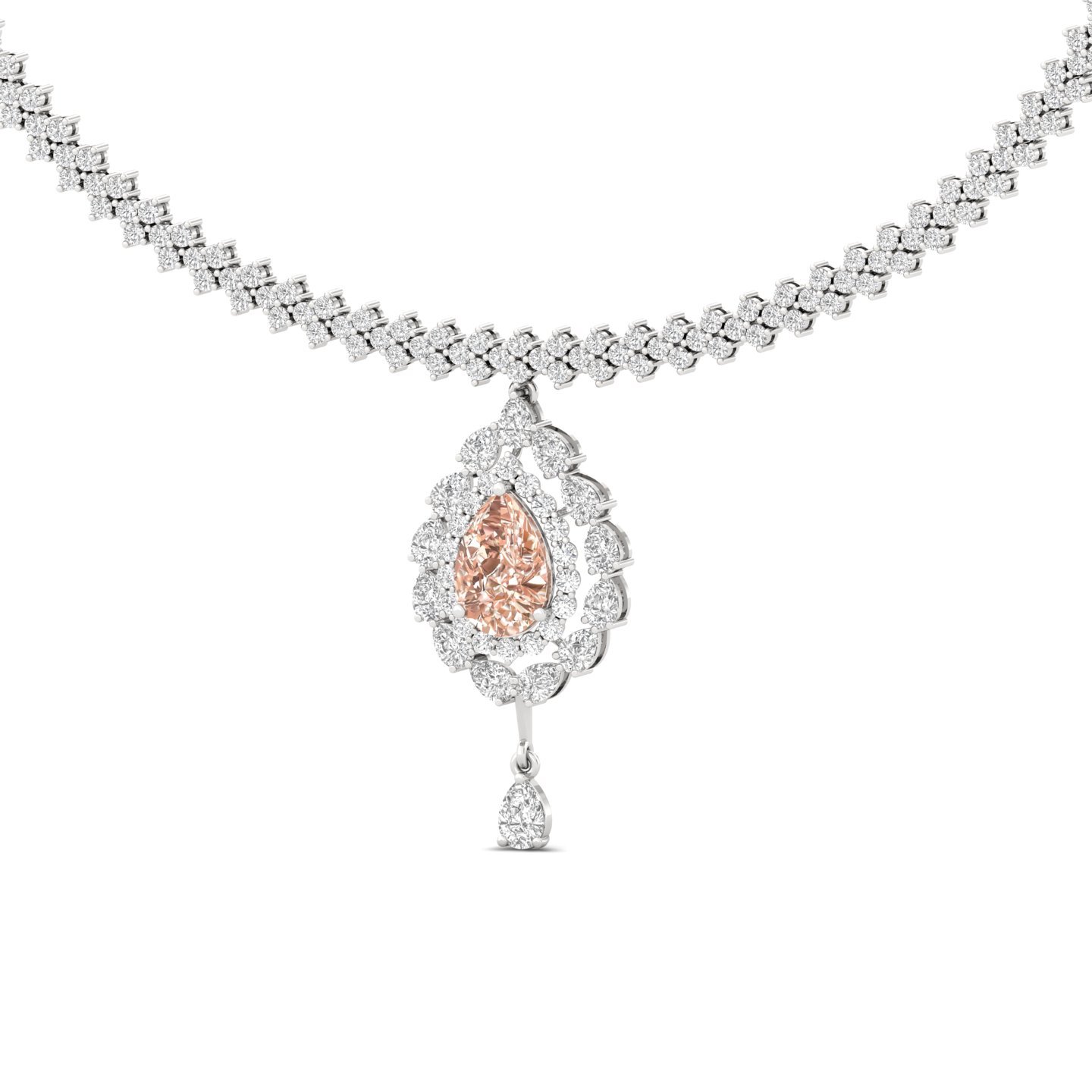Diamond Necklace with Fancy Center Stone | Luxury Lab Grown CVD Diamond Necklace | 925 Silver | 10K | 14K | 18K - View 3