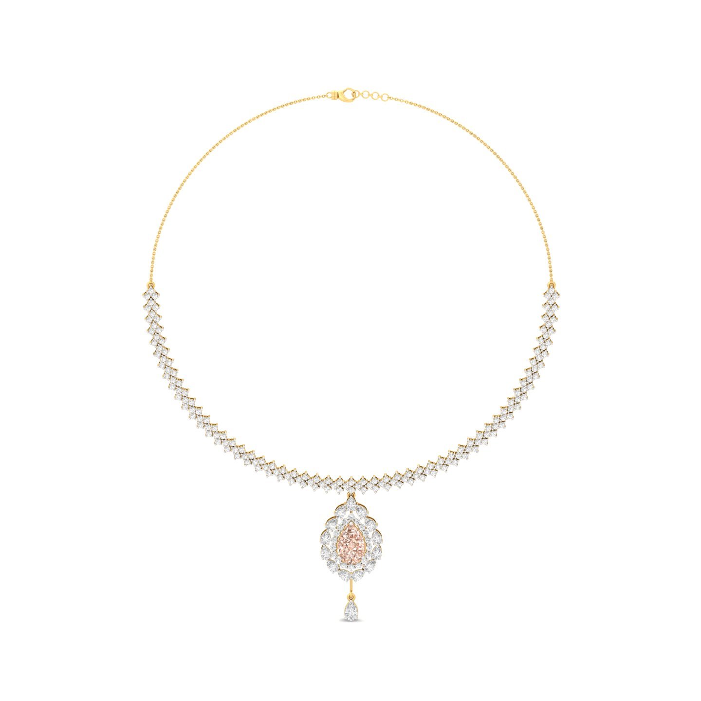 Diamond Necklace with Fancy Center Stone | Luxury Lab Grown CVD Diamond Necklace | 925 Silver | 10K | 14K | 18K - Gold Main View