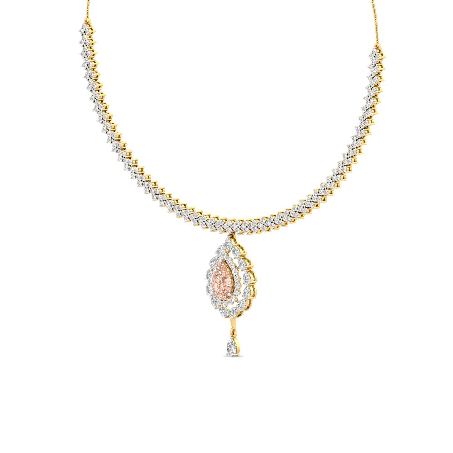 Diamond Necklace with Fancy Center Stone | Luxury Lab Grown CVD Diamond Necklace | 925 Silver | 10K | 14K | 18K - View 2