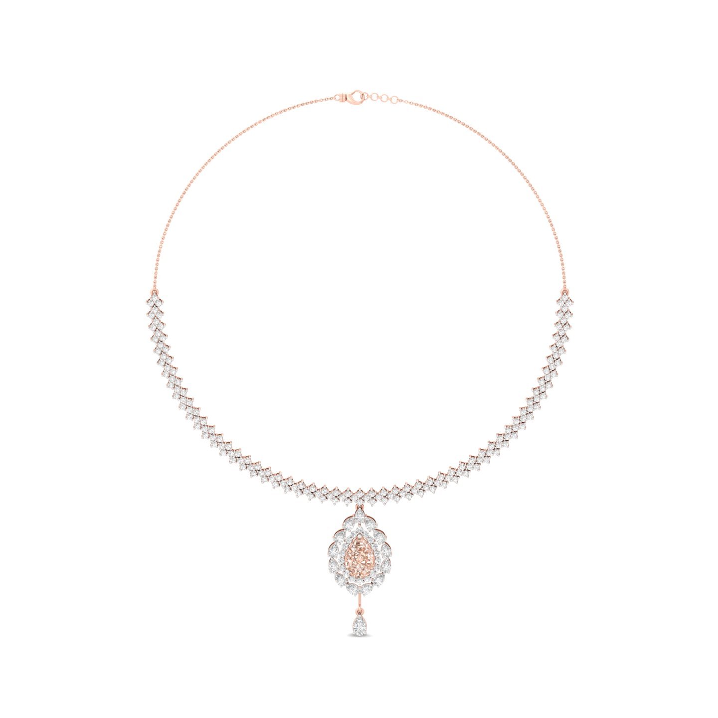 Diamond Necklace with Fancy Center Stone | Luxury Lab Grown CVD Diamond Necklace | 925 Silver | 10K | 14K | 18K - Rose Gold Main View