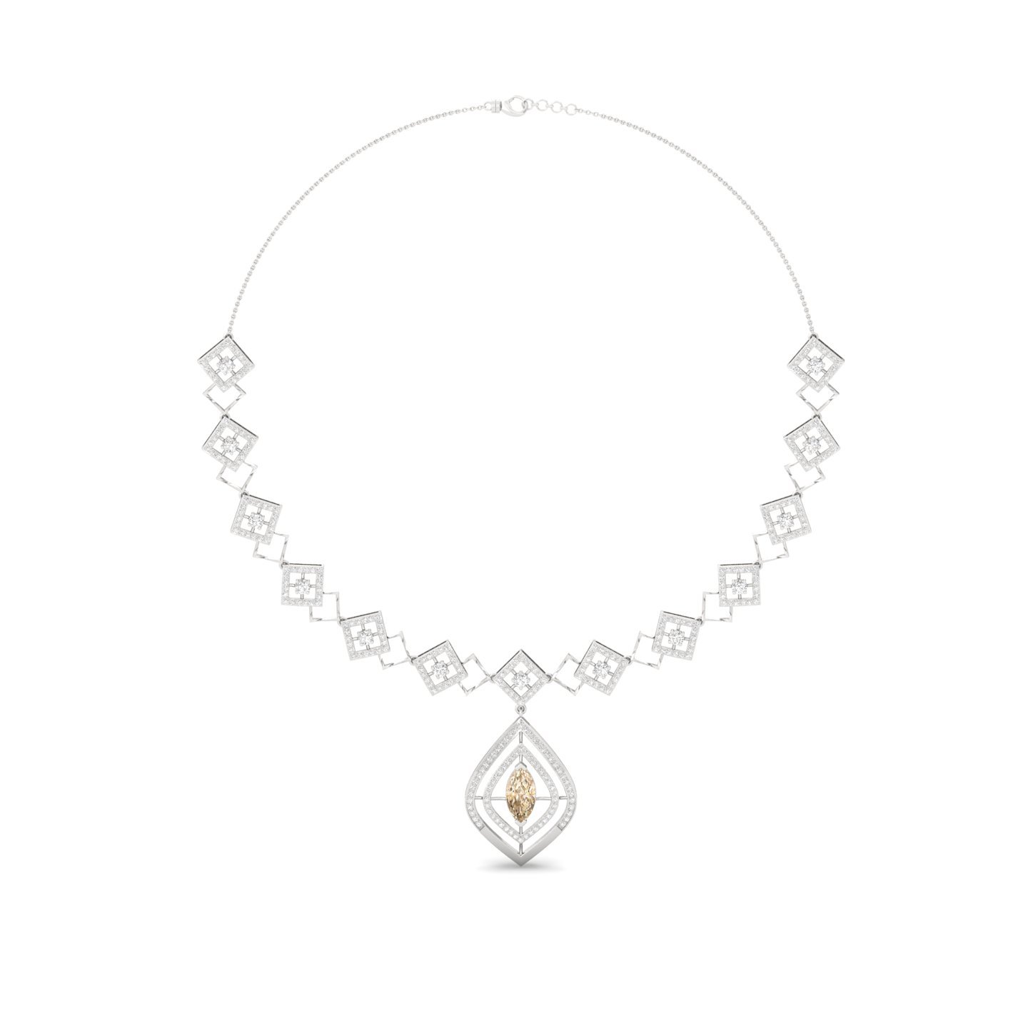 Diamond Necklace with Fancy Marquise Center Stone | Elegant Lab Grown CVD Diamond Necklace | 925 Silver | 10K | 14K | 18K - Main View