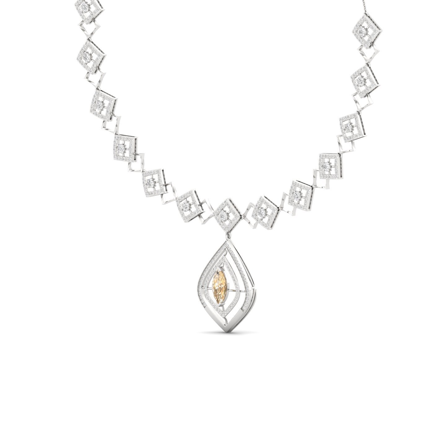 Diamond Necklace with Fancy Marquise Center Stone | Elegant Lab Grown CVD Diamond Necklace | 925 Silver | 10K | 14K | 18K - View 2