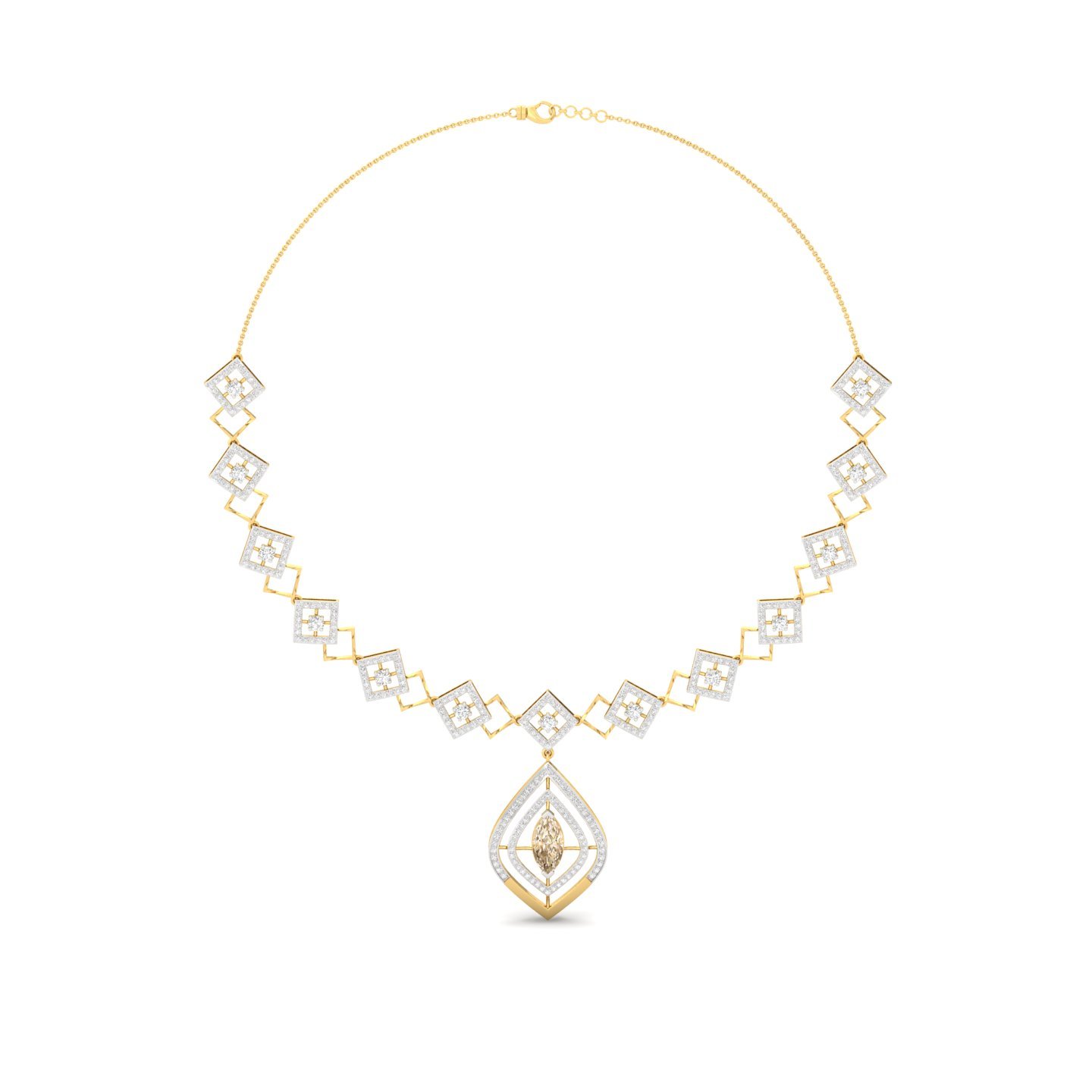 Diamond Necklace with Fancy Marquise Center Stone | Elegant Lab Grown CVD Diamond Necklace | 925 Silver | 10K | 14K | 18K - Gold Main View
