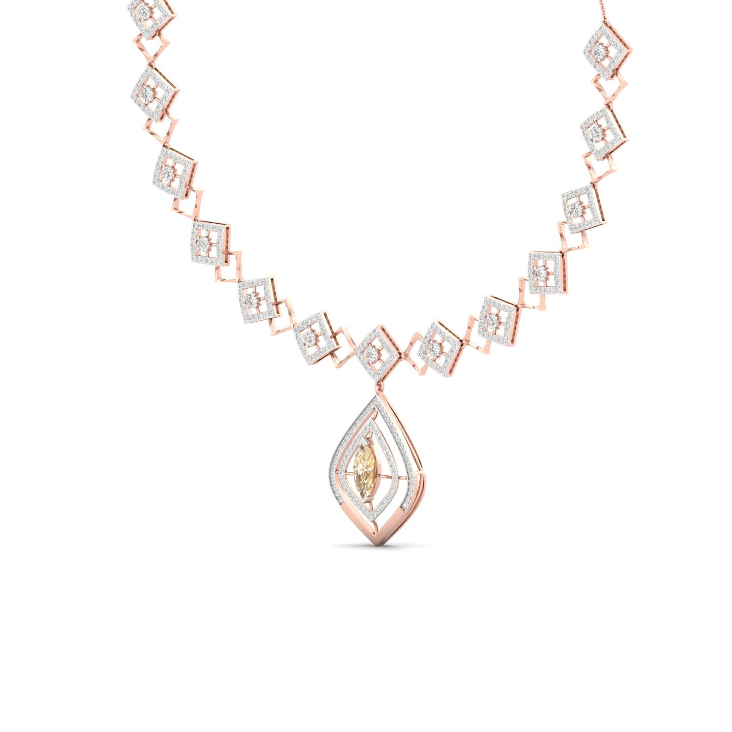 Diamond Necklace with Fancy Marquise Center Stone | Elegant Lab Grown CVD Diamond Necklace | 925 Silver | 10K | 14K | 18K - View 2