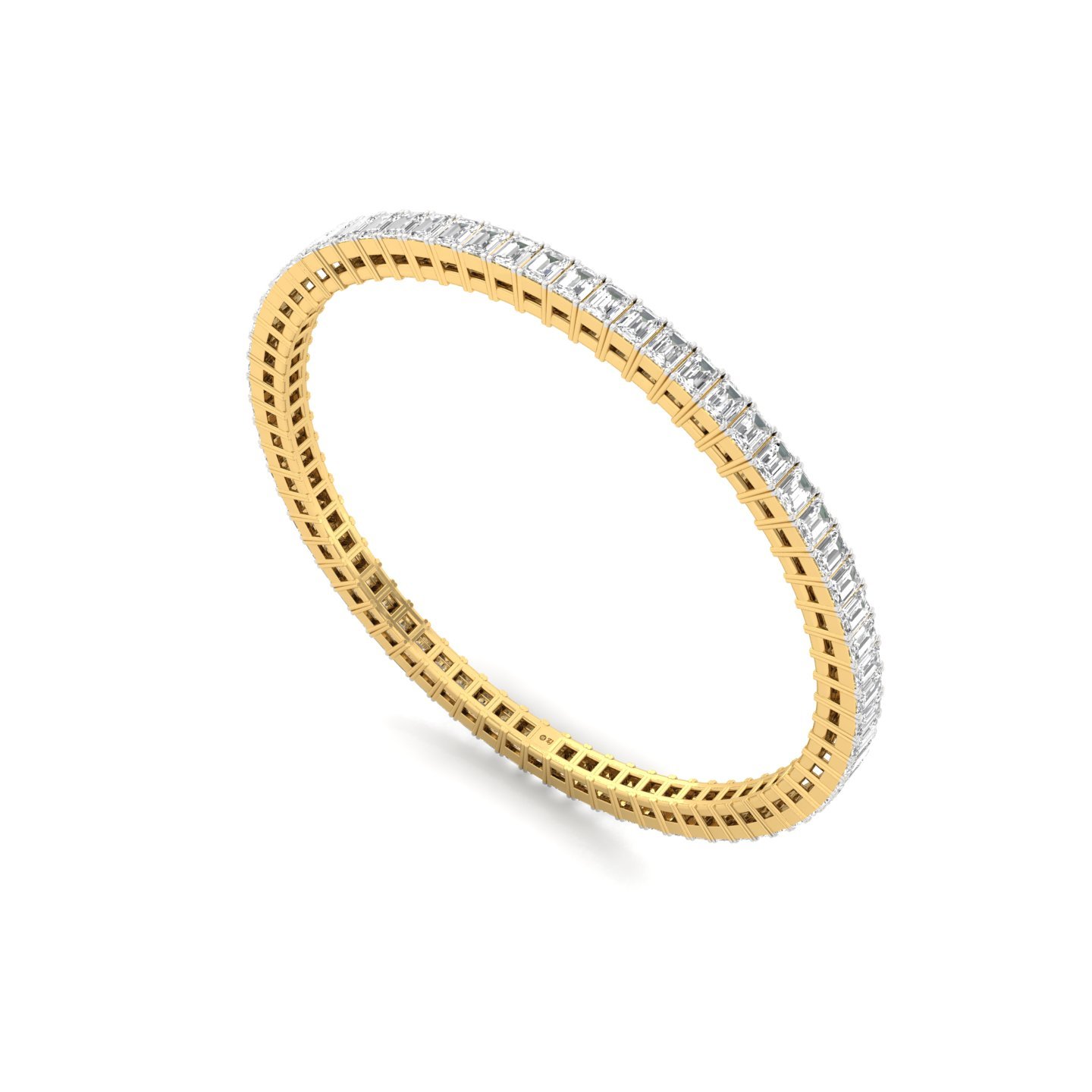 Emerald Cut Diamond Bangle | Elegant Lab Grown CVD Diamond Bangle Bracelet | 925 Silver | 10K | 14K | 18K - View 2