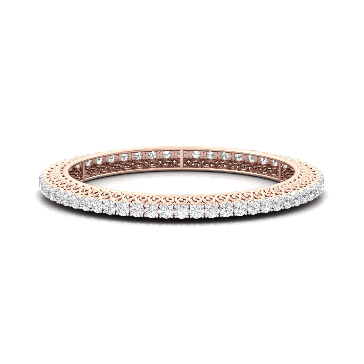 Round Cut Diamond Bangles (1 Pair) | Classic Lab Grown CVD Diamond Eternity Bangles | 925 Silver | 10K | 14K | 18K - Rose Gold Main View