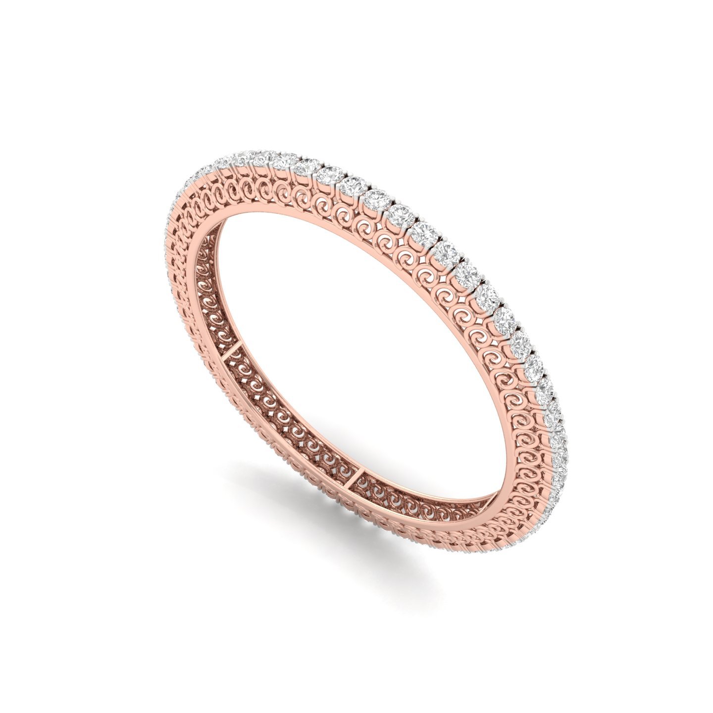 Round Cut Diamond Bangles (1 Pair) | Classic Lab Grown CVD Diamond Eternity Bangles | 925 Silver | 10K | 14K | 18K - View 2