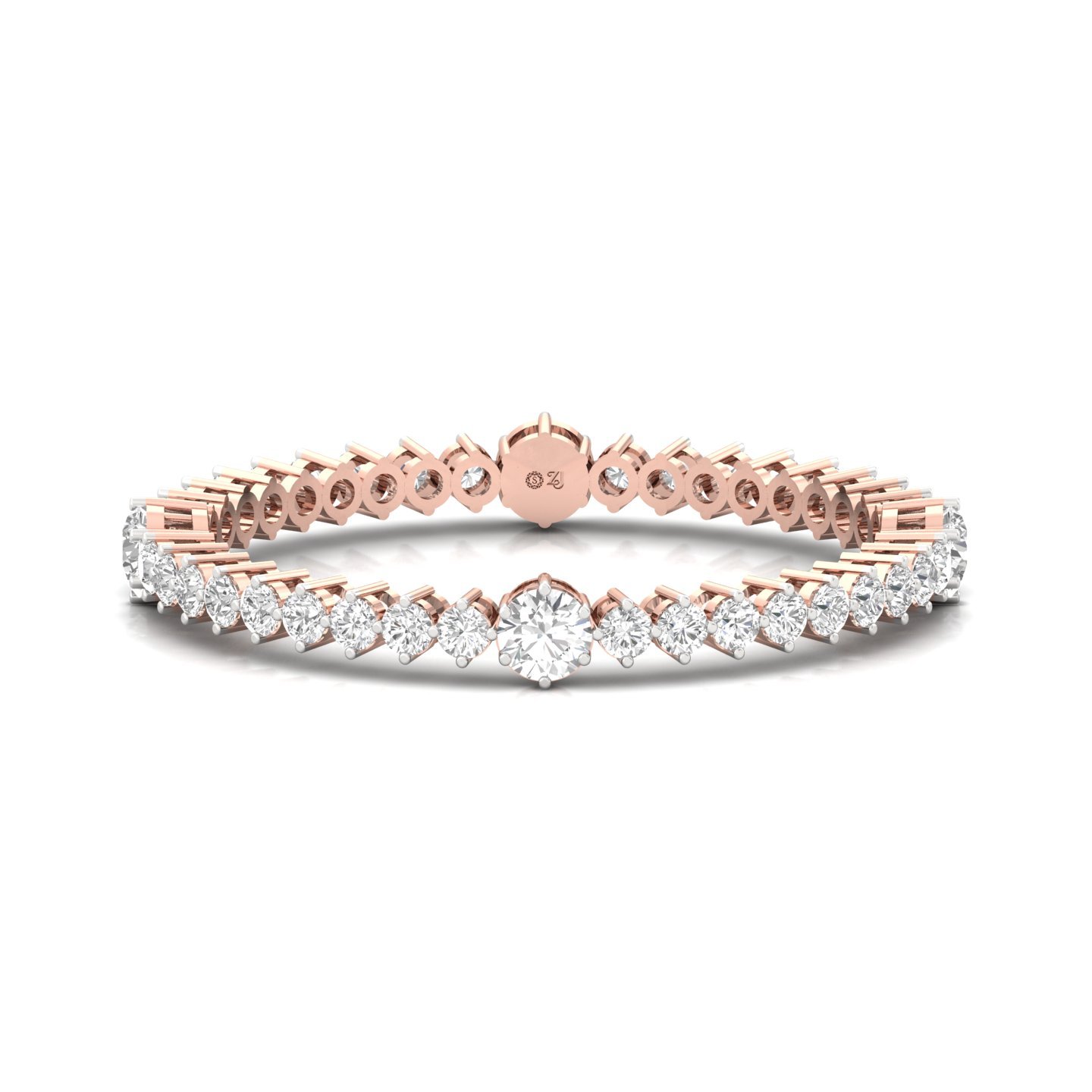 Round Cut Diamond Bangles (1 Pair) | Luxury Lab Grown CVD Diamond Designer Bangles | 925 Silver | 10K | 14K | 18K - Rose Gold Main View