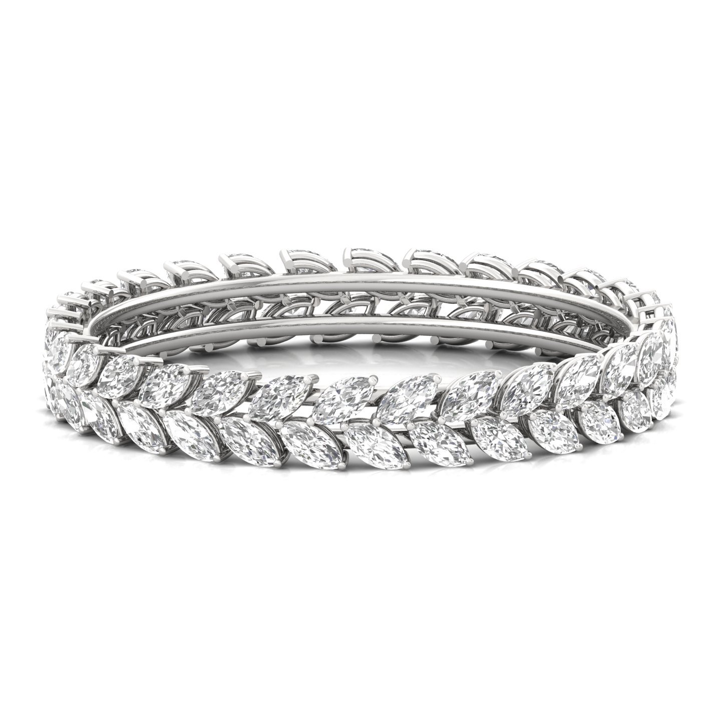 Marquise Cut Diamond Bangle (1 Pc) | Elegant Lab Grown CVD Diamond Eternity Bangle | 925 Silver | 10K | 14K | 18K - Main View