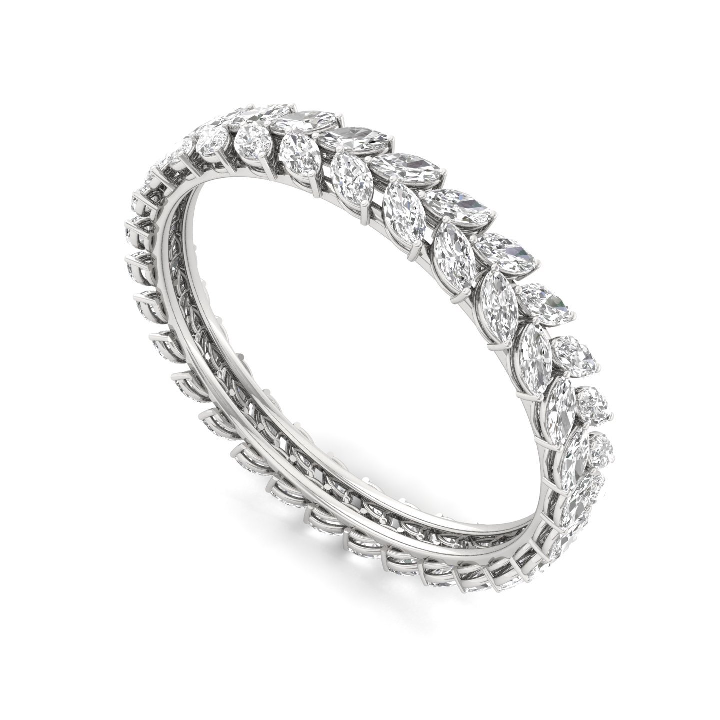 Marquise Cut Diamond Bangle (1 Pc) | Elegant Lab Grown CVD Diamond Eternity Bangle | 925 Silver | 10K | 14K | 18K - View 2