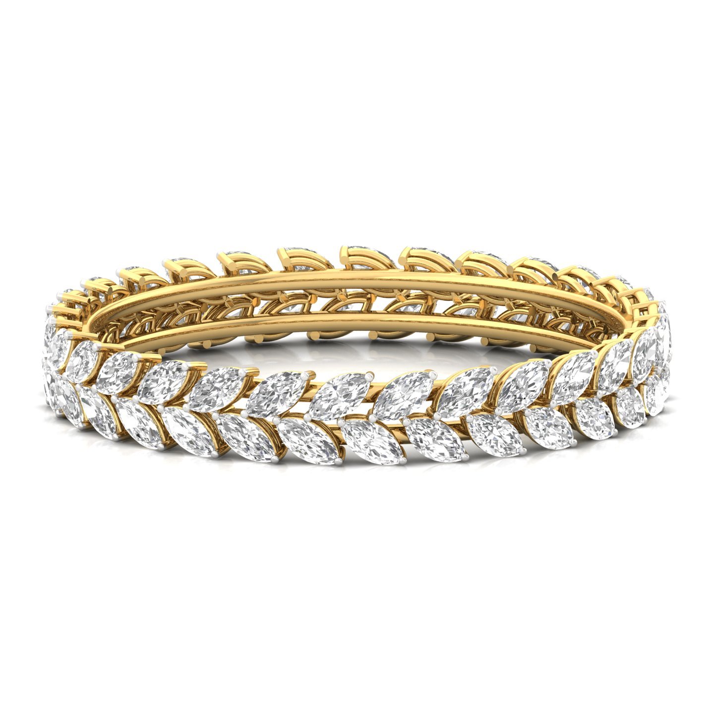 Marquise Cut Diamond Bangle (1 Pc) | Elegant Lab Grown CVD Diamond Eternity Bangle | 925 Silver | 10K | 14K | 18K - Gold Main View