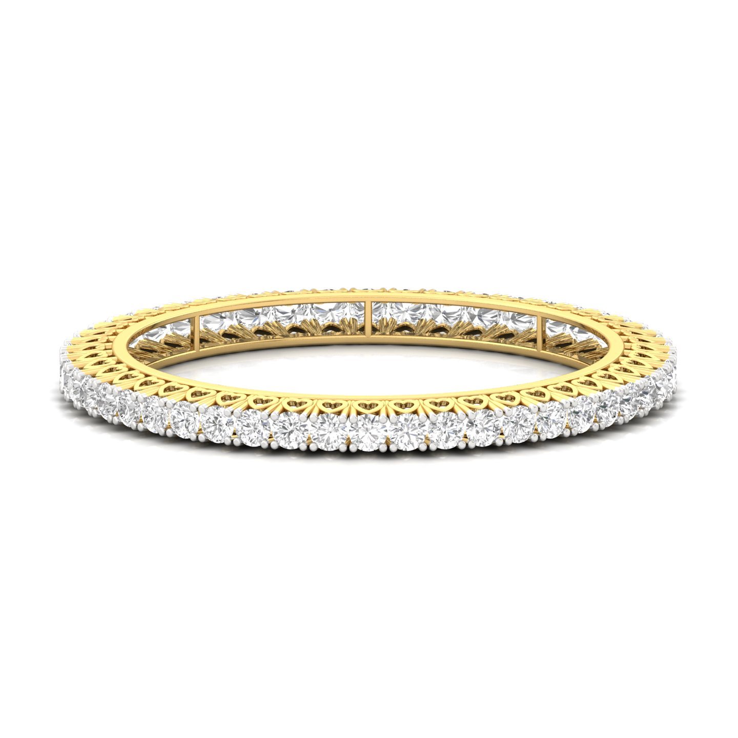Round Cut Diamond Bangles (1 Pair) | Luxury Lab Grown CVD Diamond Eternity Bangles | 14K | 18K Yellow Gold - Gold Main View