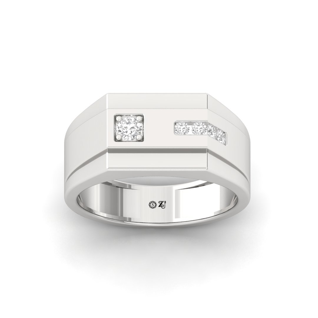 Round Cut Men’s Diamond Ring | Modern Two-Tone Lab Grown CVD Diamond Band | 925 Silver | 10K | 14K | 18K - Main View