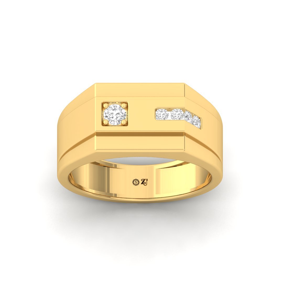 Round Cut Men’s Diamond Ring | Modern Two-Tone Lab Grown CVD Diamond Band | 925 Silver | 10K | 14K | 18K - Gold Main View