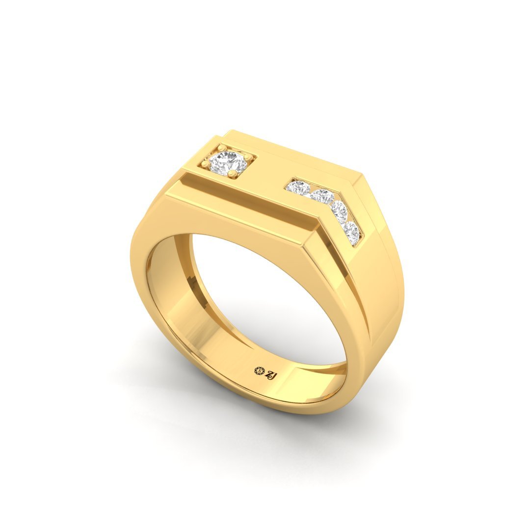 Round Cut Men’s Diamond Ring | Modern Two-Tone Lab Grown CVD Diamond Band | 925 Silver | 10K | 14K | 18K - View 2