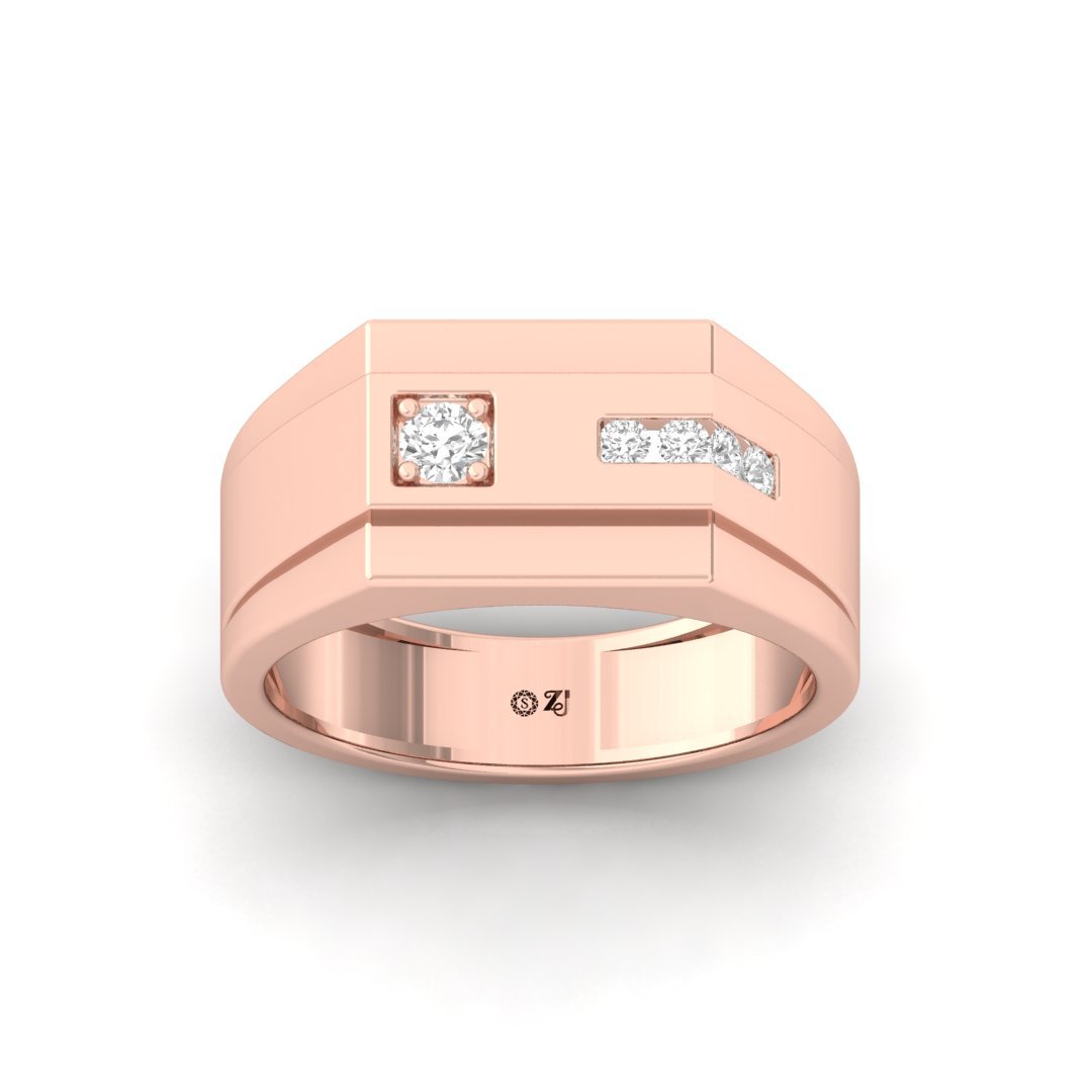 Round Cut Men’s Diamond Ring | Modern Two-Tone Lab Grown CVD Diamond Band | 925 Silver | 10K | 14K | 18K - Rose Gold Main View