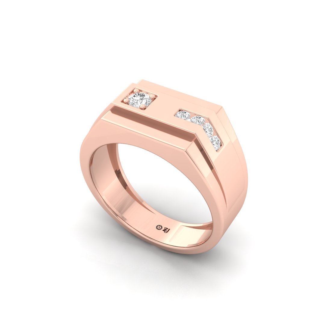 Round Cut Men’s Diamond Ring | Modern Two-Tone Lab Grown CVD Diamond Band | 925 Silver | 10K | 14K | 18K - View 2