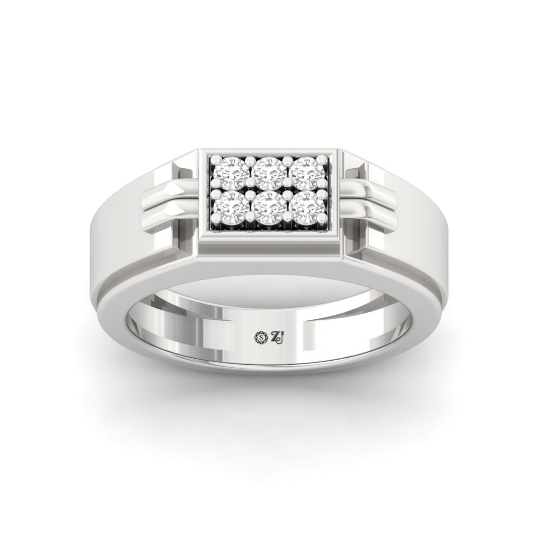 Round Cut Men’s Diamond Ring | Bold Two-Tone Lab Grown CVD Diamond Band | 925 Silver | 10K | 14K | 18K - Main View