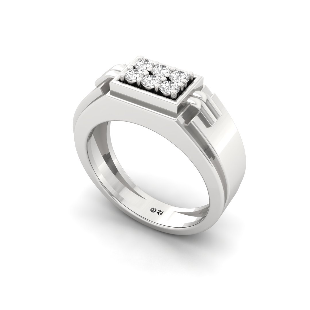 Round Cut Men’s Diamond Ring | Bold Two-Tone Lab Grown CVD Diamond Band | 925 Silver | 10K | 14K | 18K - View 2