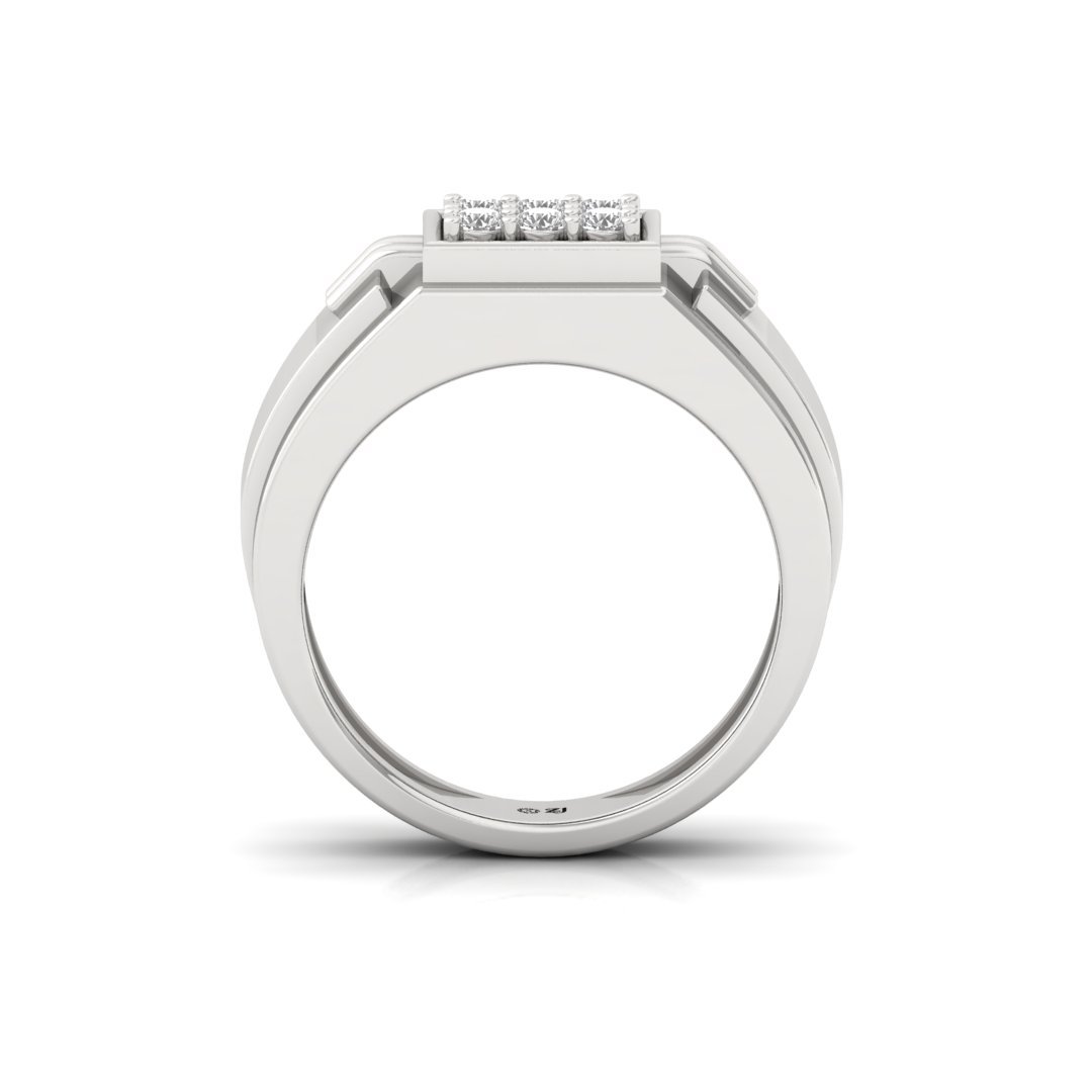 Round Cut Men’s Diamond Ring | Bold Two-Tone Lab Grown CVD Diamond Band | 925 Silver | 10K | 14K | 18K - View 3