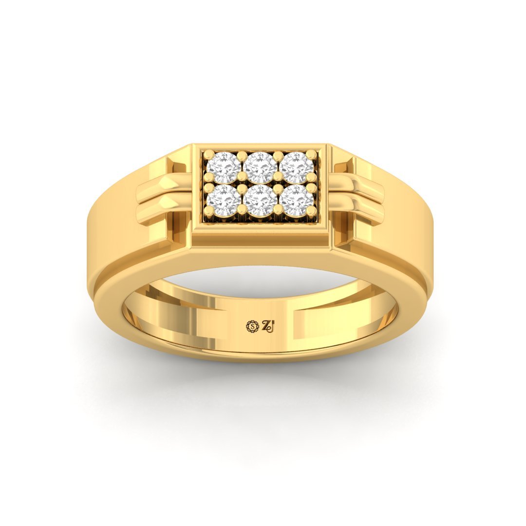 Round Cut Men’s Diamond Ring | Bold Two-Tone Lab Grown CVD Diamond Band | 925 Silver | 10K | 14K | 18K - Gold Main View