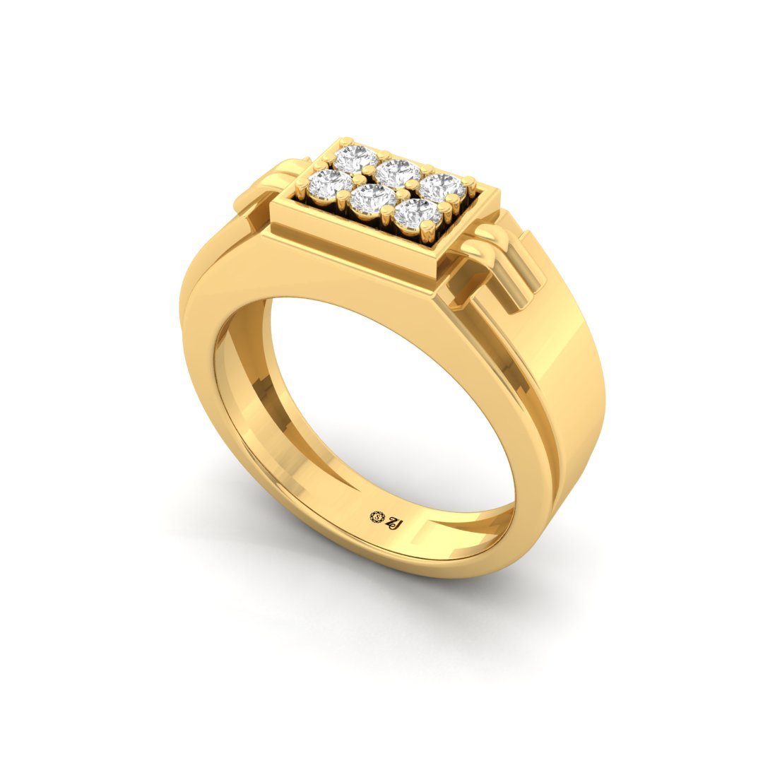 Round Cut Men’s Diamond Ring | Bold Two-Tone Lab Grown CVD Diamond Band | 925 Silver | 10K | 14K | 18K - View 2