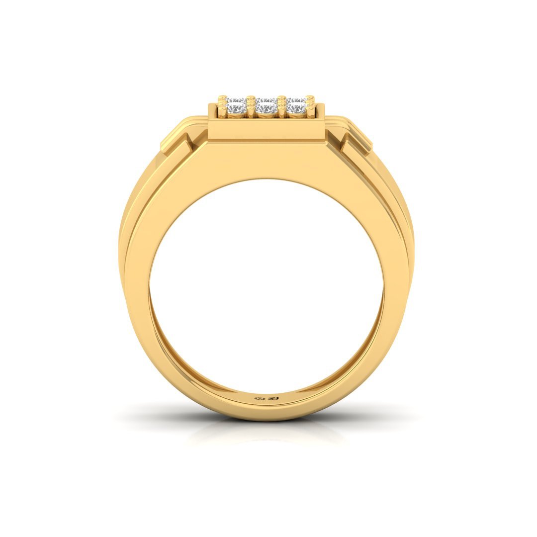 Round Cut Men’s Diamond Ring | Bold Two-Tone Lab Grown CVD Diamond Band | 925 Silver | 10K | 14K | 18K - View 3