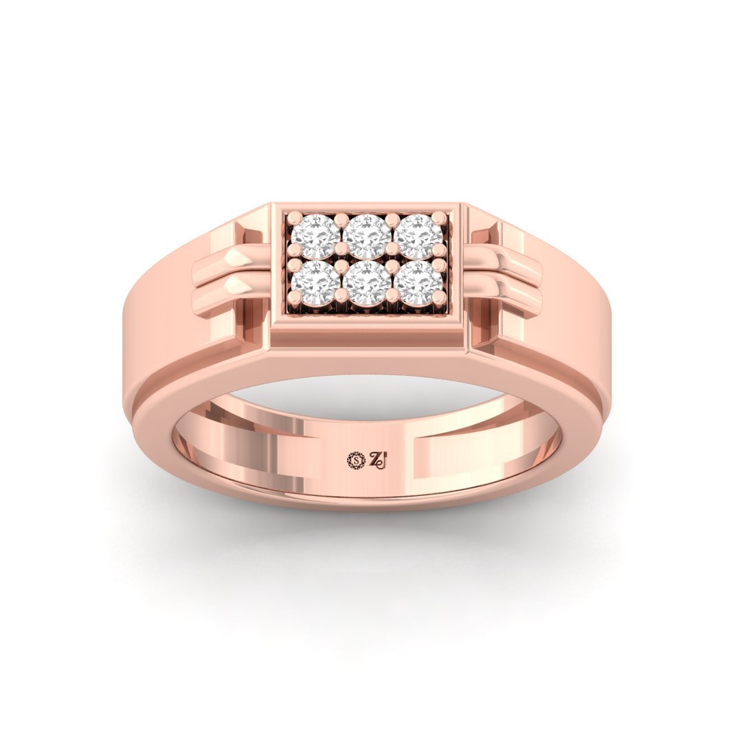 Round Cut Men’s Diamond Ring | Bold Two-Tone Lab Grown CVD Diamond Band | 925 Silver | 10K | 14K | 18K - Rose Gold Main View