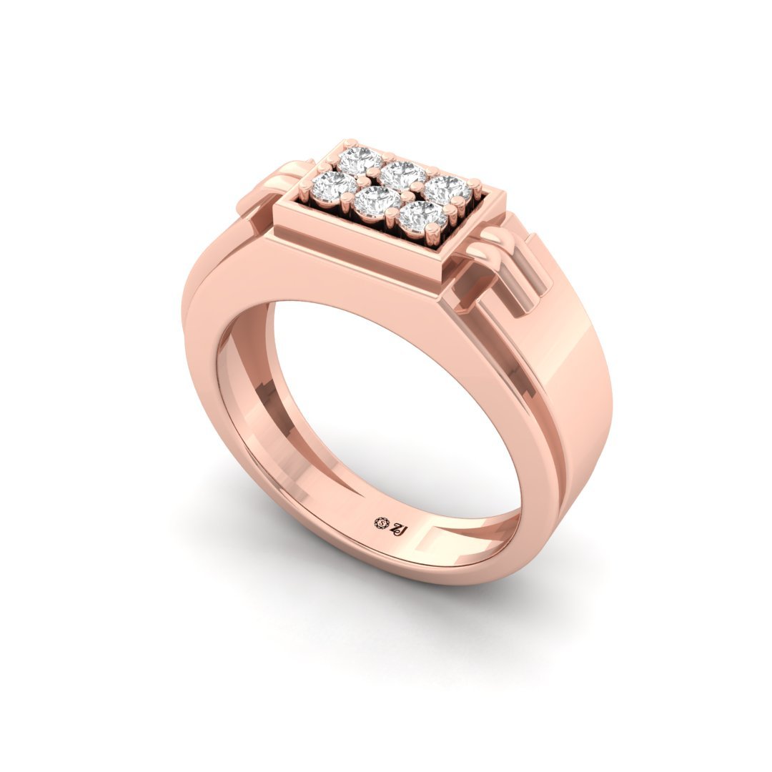 Round Cut Men’s Diamond Ring | Bold Two-Tone Lab Grown CVD Diamond Band | 925 Silver | 10K | 14K | 18K - View 2